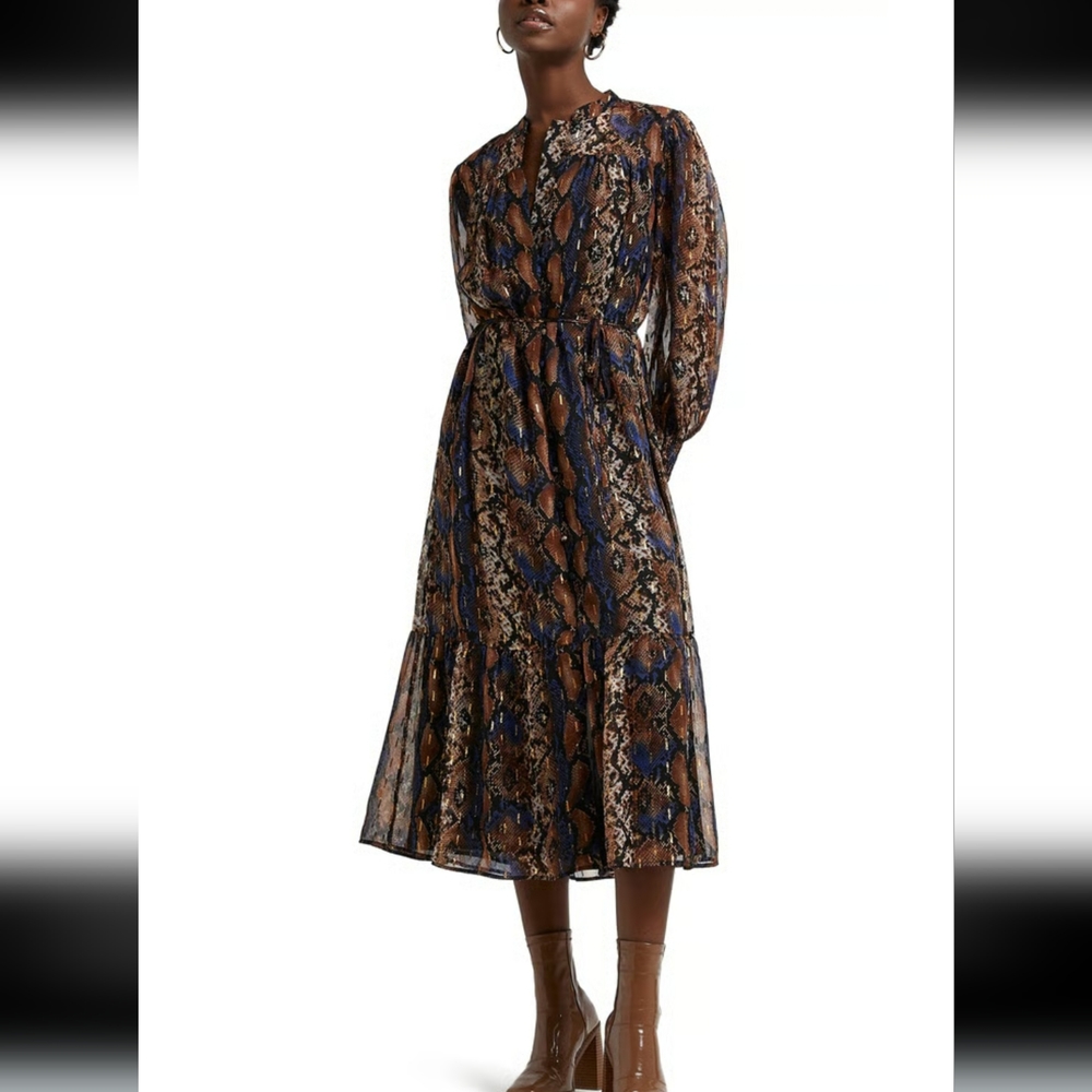 Elegant Snake Print Midi Dress